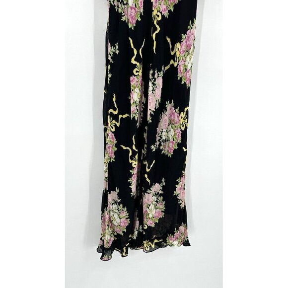 slip dress floral midi ruffle rayon grunge M - Picture 2 of 9